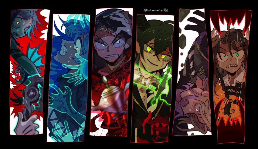 floyd leech, jade leech, leona kingscholar, azul ashengrotto, idia shroud, and 4 more (twisted wonderland) drawn by ahirumamire