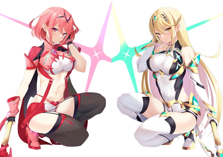 pyra and mythra (xenoblade chronicles and 1 more) drawn by daive