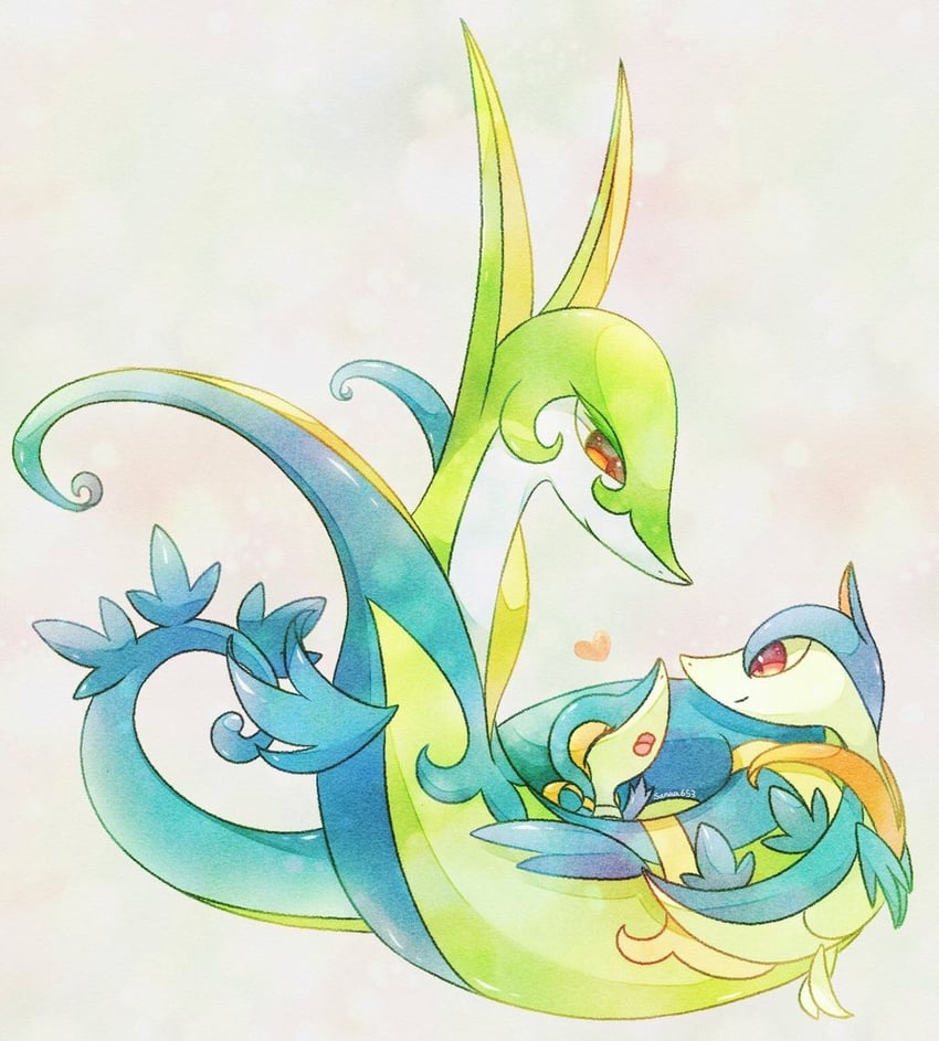 snivy, serperior, and servine (pokemon) drawn by sana_(sanaa653)