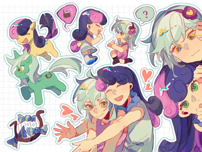 lyra heartstrings and bonbon (my little pony and 2 more) drawn by wumingshi61160