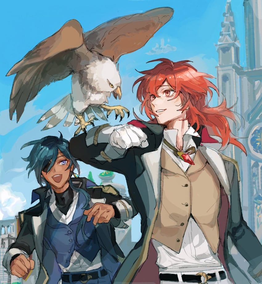 diluc and kaeya (genshin impact) drawn by ui_(gnu_isn)