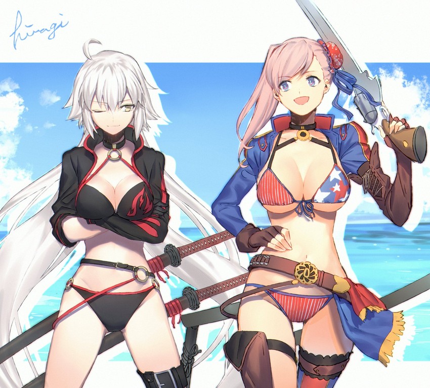 jeanne d'arc alter and miyamoto musashi (fate and 1 more) drawn by hiiragi_(karashriker)