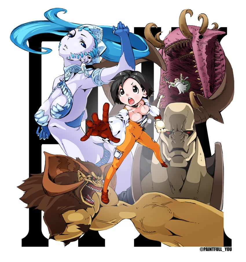 garnet til alexandros xvii, shiva, ifrit, odin, ramuh, and 1 more (final fantasy and 1 more) drawn by okirakujuraku