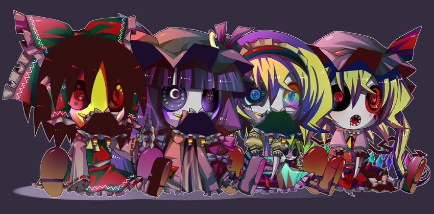 hakurei reimu, kirisame marisa, flandre scarlet, alice margatroid, and patchouli knowledge (touhou) drawn by senmu_(0107)