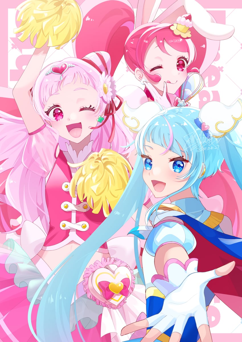 sora harewataru, cure sky, nono hana, usami ichika, cure yell, and 1 more (precure and 3 more) drawn by enishidayuu