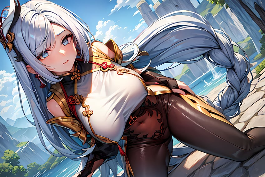 shenhe (genshin impact) drawn by goddater