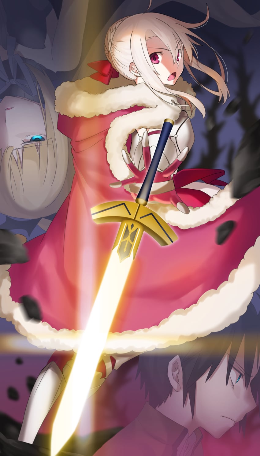 artoria pendragon, saber, illyasviel von einzbern, julian ainsworth, and pandora (fate and 1 more) drawn by ameman