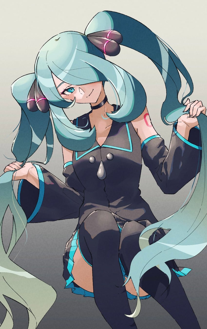 hatsune miku, cynthia, and garchomp (pokemon and 4 more) drawn by anidf