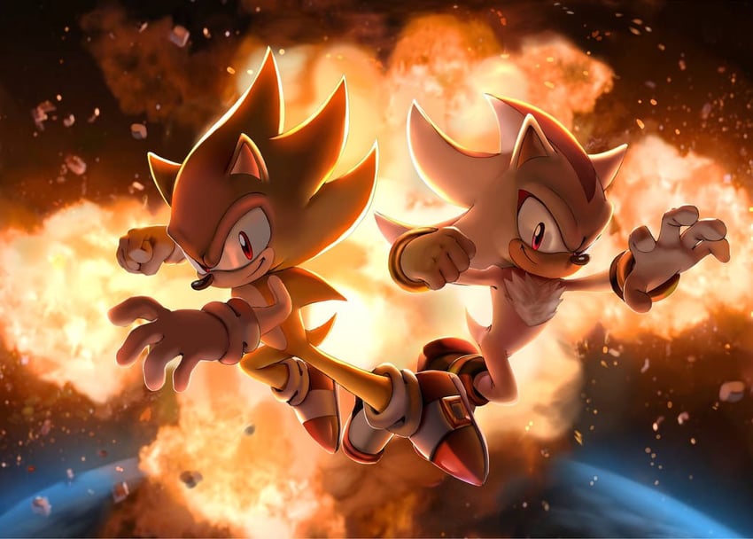 sonic the hedgehog, shadow the hedgehog, super sonic, and super shadow (sonic and 1 more) drawn by chaosc0ntr0l