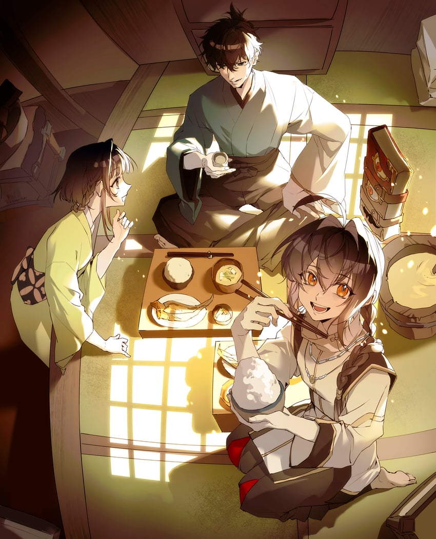 yamato takeru, miyamoto iori, ogasawara kaya, and crimson codex (fate and 1 more) drawn by aizendai