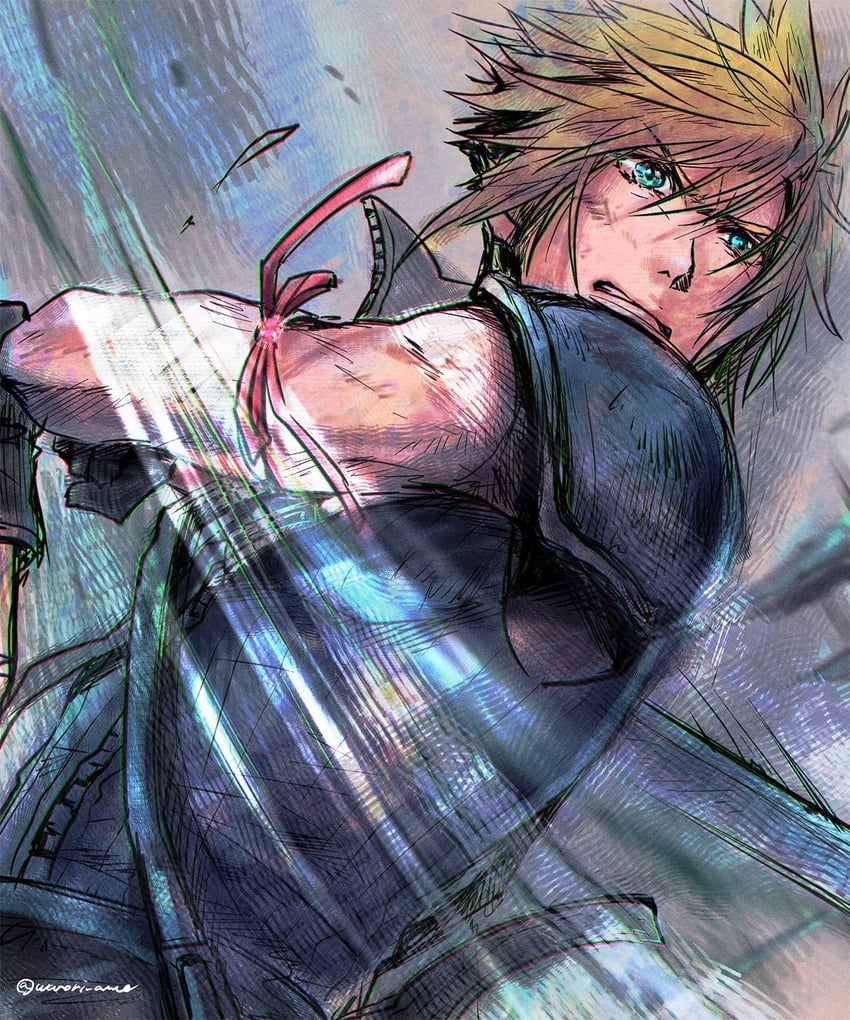 cloud strife (final fantasy and 2 more) drawn by warori_anne