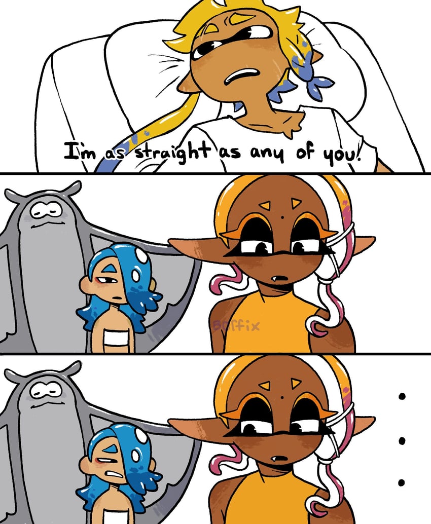 inkling player character, shiver, frye, big man, and veronika (splatoon and 2 more) drawn by boffix