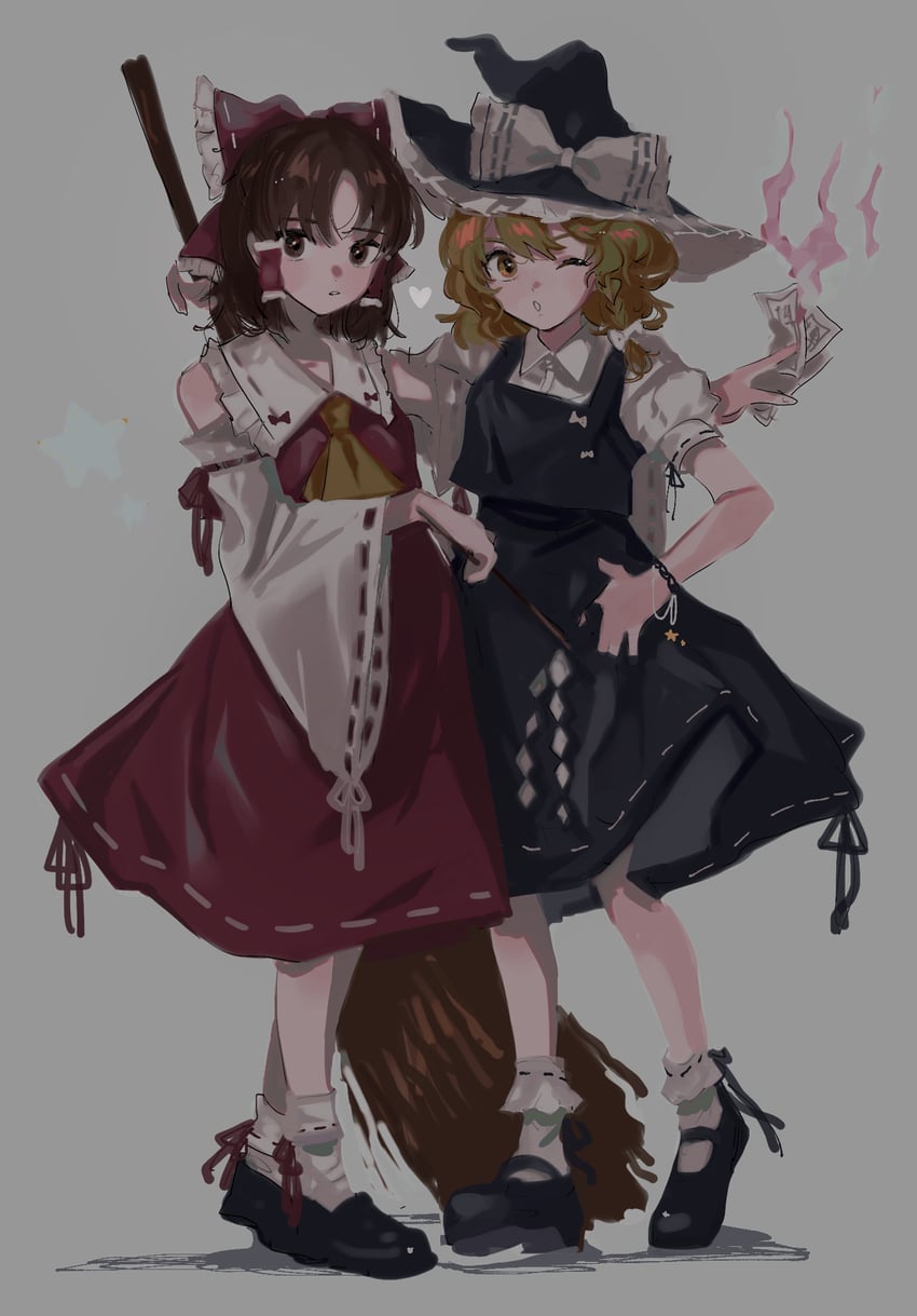hakurei reimu and kirisame marisa (touhou) drawn by gotagotay