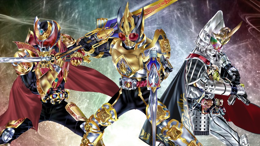 kamen rider blade, kamen rider kiva, and kamen rider gaim (kamen rider and 3 more) drawn by kuzurx