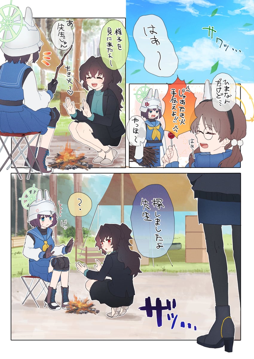 sensei, kanna, saki, moe, and female sensei (blue archive) drawn by senta_(ysk_0218)