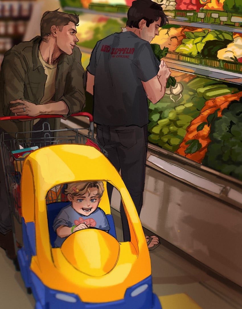 castiel, dean winchester, peppa pig, and jack kline (supernatural and 2 more) drawn by rozavay