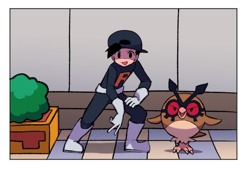 ethan and hoothoot (pokemon and 1 more) drawn by tyako_089