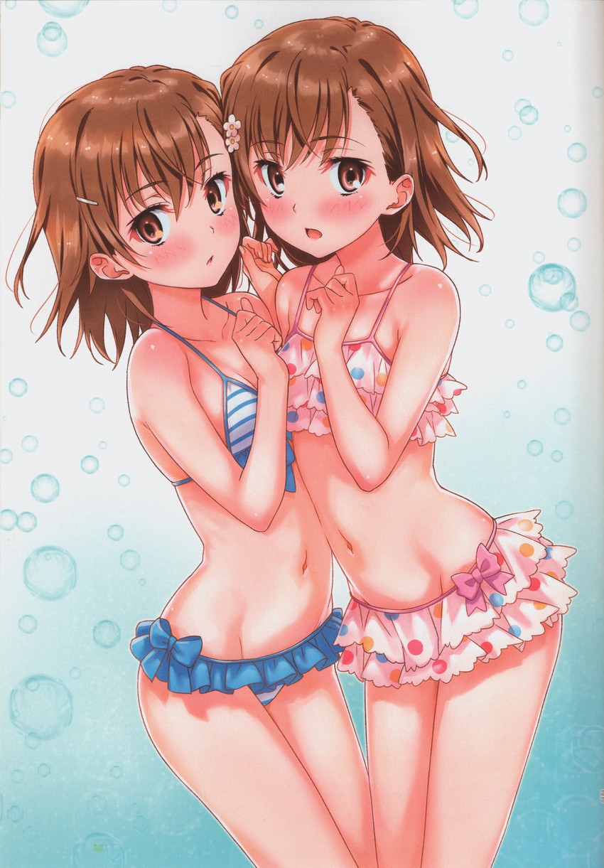 misaka mikoto and misaka imouto (toaru majutsu no index and 1 more) drawn by isshi_pyuma