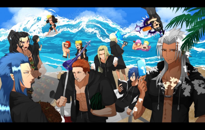 roxas, xion, axel, xemnas, saix, and 9 more (kingdom hearts and 1 more) drawn by mqtsurikq