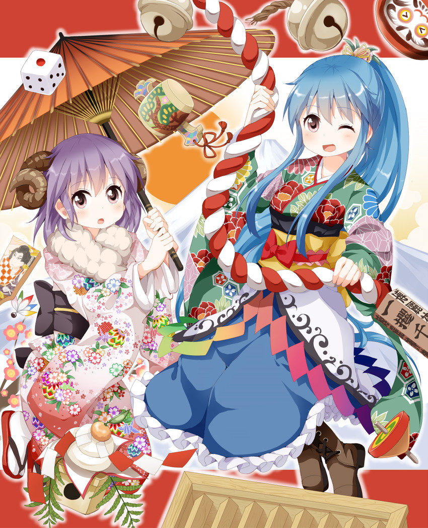 hinanawi tenshi and nagae iku (touhou) drawn by ruu_(tksymkw)