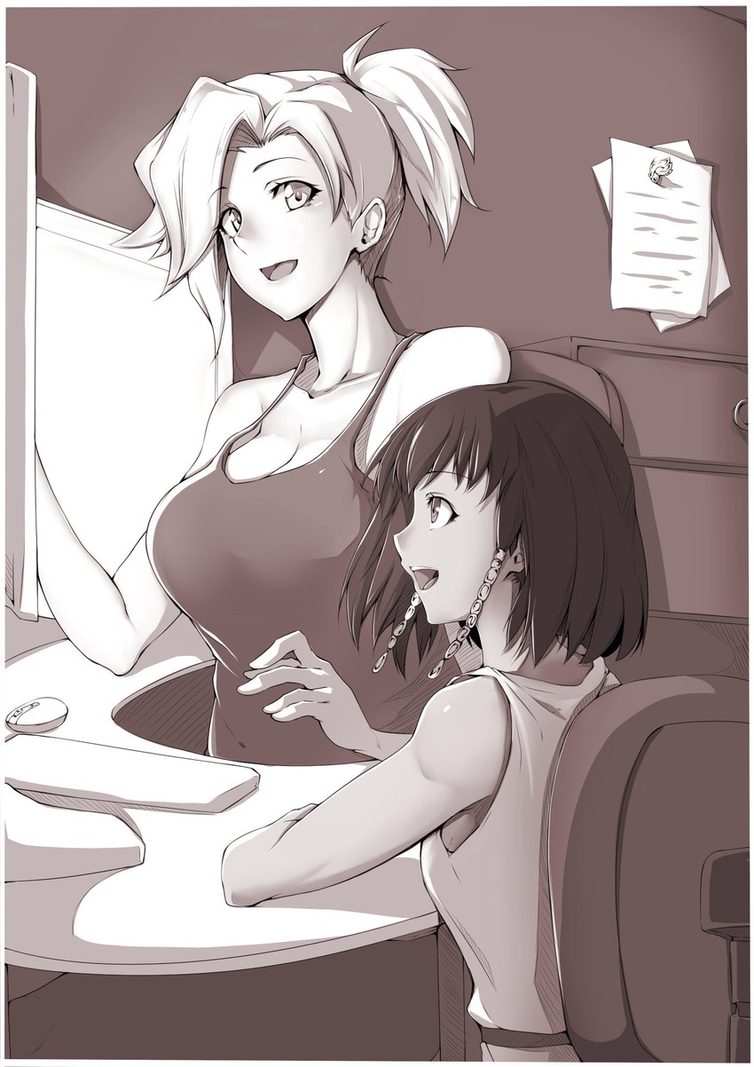 mercy and pharah (overwatch and 1 more) drawn by gggg