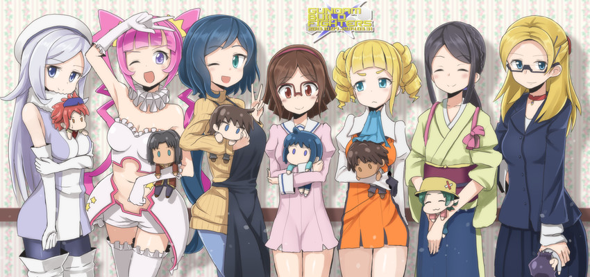 iori rinko, aila jyrkiainen, kousaka china, iori sei, reiji, and 9 more (gundam and 1 more) drawn by kaosu_nigou