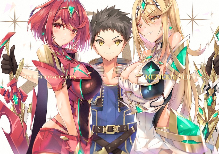 pyra, mythra, and rex (xenoblade chronicles and 1 more) drawn by inoue_takuya_(tactactak)