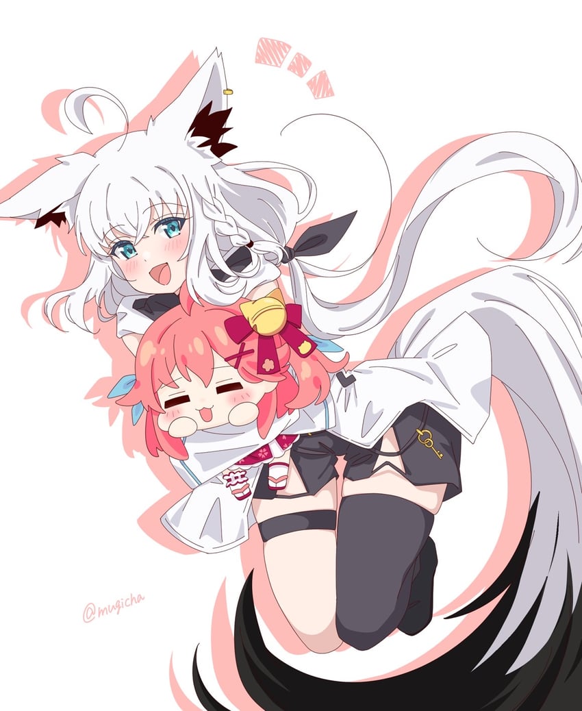 shirakami fubuki and sakura miko (hololive) drawn by mugicha_61
