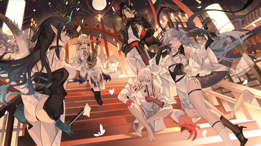 shu, dusk, nian, ling, and chongyue (arknights) drawn by krao
