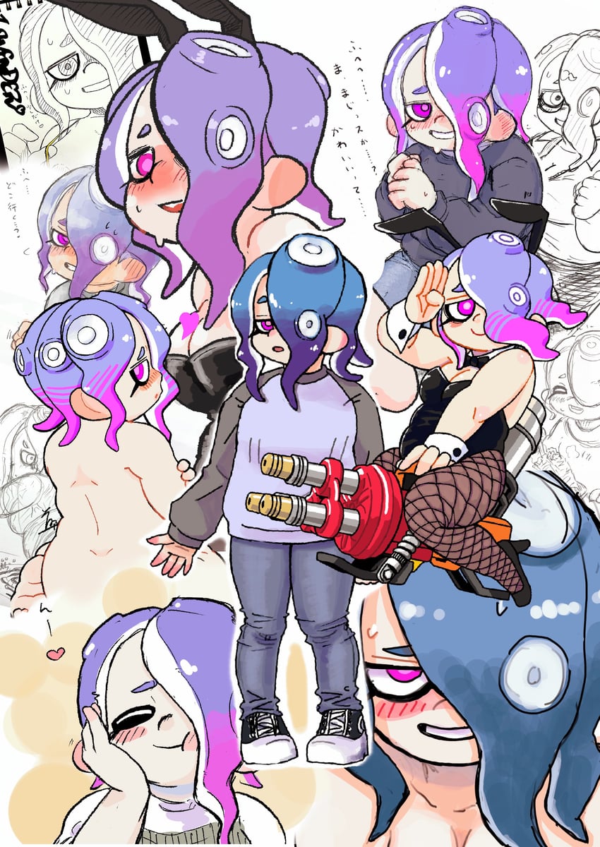 octoling player character, octoling girl, and lavender (original and 1 more) drawn by naito_gambo