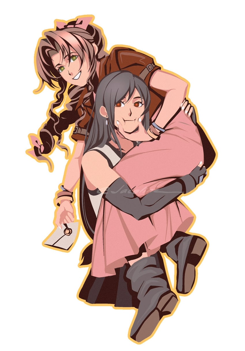 tifa lockhart and aerith gainsborough (final fantasy and 2 more) drawn by jacoline