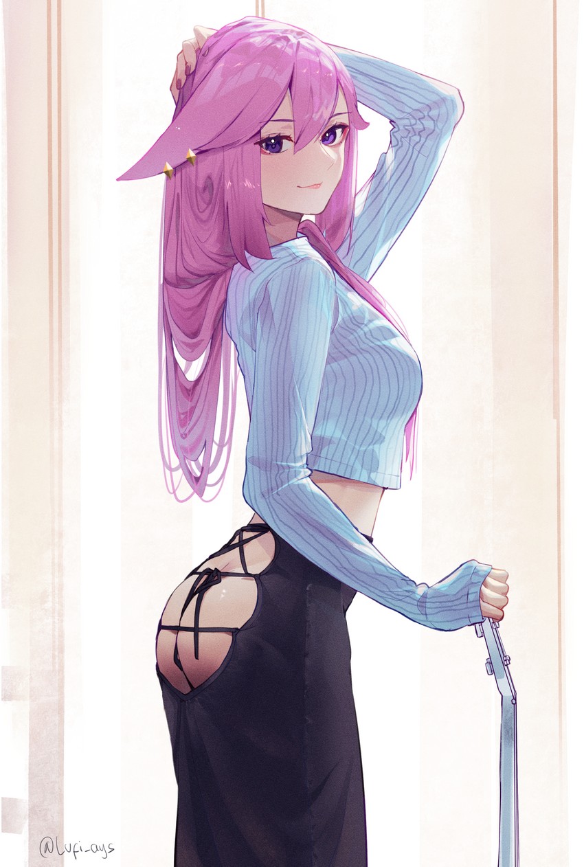 yae miko and guitar little sister (genshin impact) drawn by lufi_ays