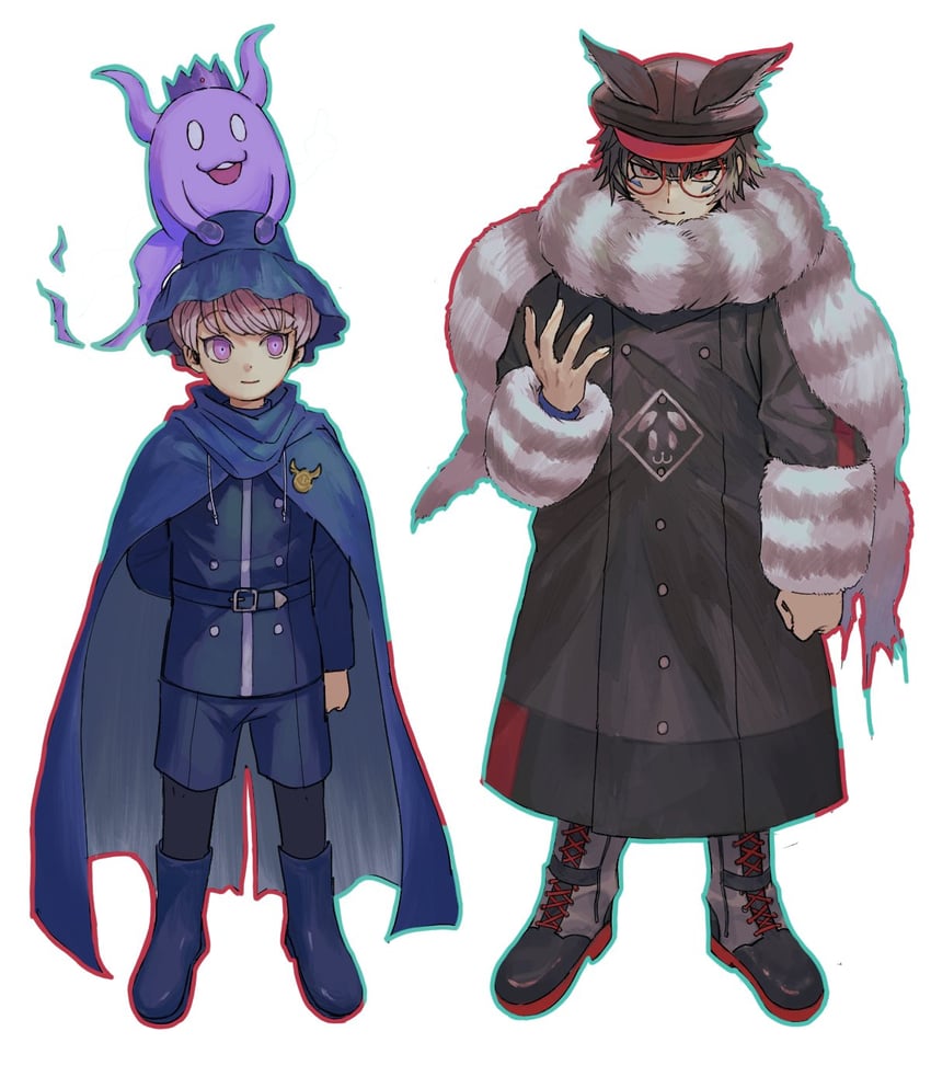 yuma kokohead, shinigami, and zilch alexander (master detective archives: rain code) drawn by nasubinonono
