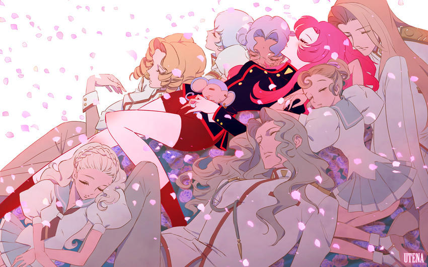 tenjou utena, himemiya anthy, arisugawa juri, kawakami tomoko, kiryuu touga, and 5 more (shoujo kakumei utena) drawn by ammi
