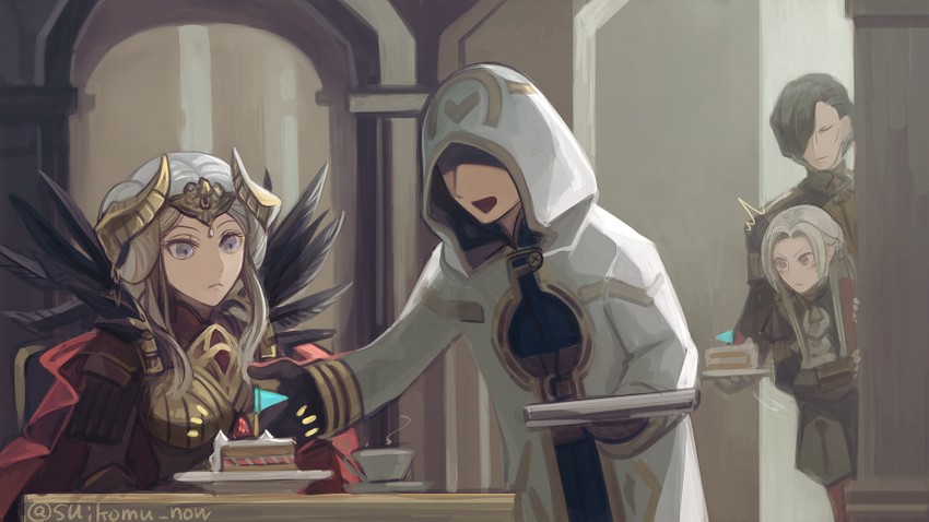 edelgard von hresvelg, kiran, and hubert von vestra (fire emblem and 2 more) drawn by suikomu_now