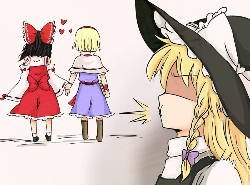 hakurei reimu, kirisame marisa, and alice margatroid (touhou) drawn by hiroya_masaharu