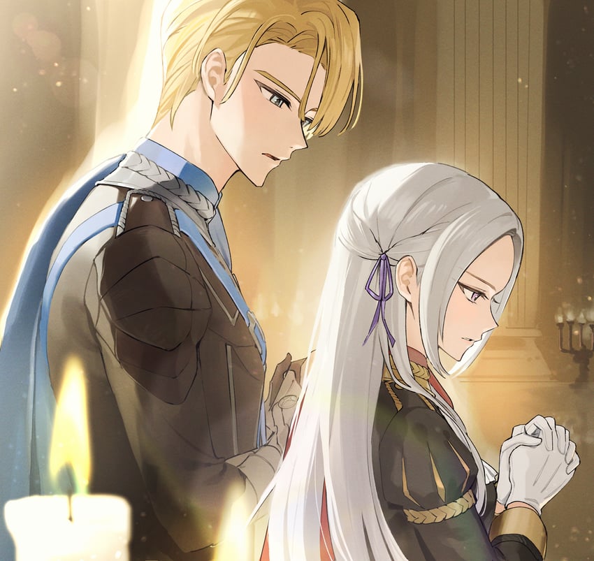 edelgard von hresvelg and dimitri alexandre blaiddyd (fire emblem and 1 more) drawn by ikaikakka