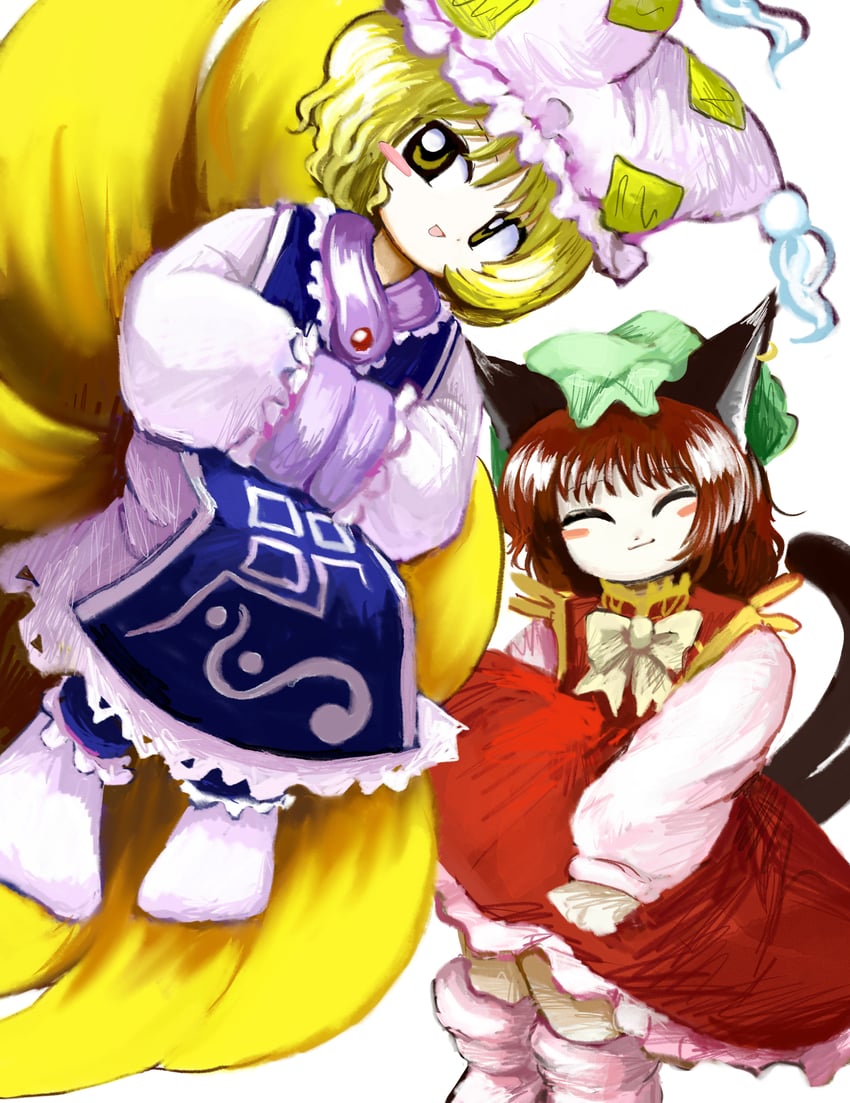 yakumo ran and chen (touhou) drawn by rusuban_(yakumora_n)