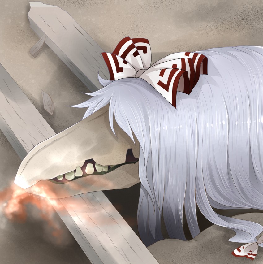 fujiwara no mokou and scp-682 (touhou and 1 more) drawn by arano_oki