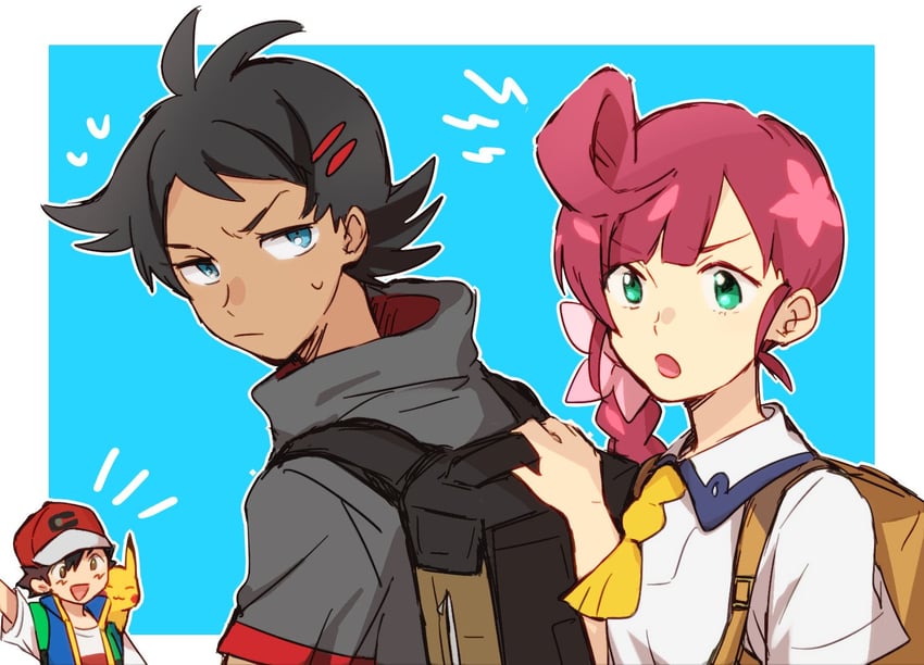 pikachu, ash ketchum, goh, and chloe (pokemon and 1 more) drawn by hinata_(ryohinata)