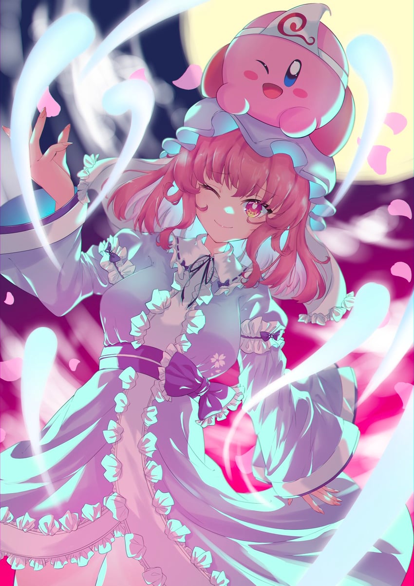 saigyouji yuyuko and kirby (touhou and 1 more) drawn by kisaragi_yuu_(user_kfua8252)