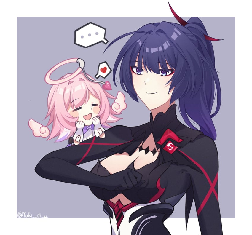 raiden mei and elf elysia (honkai and 1 more) drawn by shiyuki_(yuki_09_22)