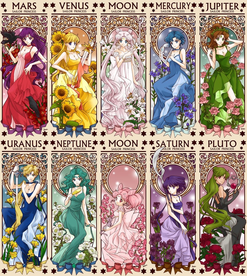 tsukino usagi, mizuno ami, aino minako, hino rei, kino makoto, and 15 more (bishoujo senshi sailor moon) drawn by sarashina_kau