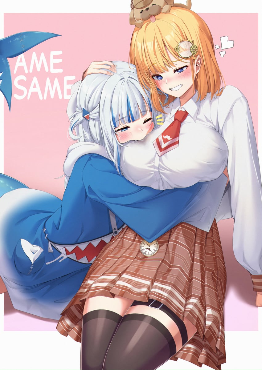 gawr gura, watson amelia, and bubba (hololive and 1 more) drawn by painter_j