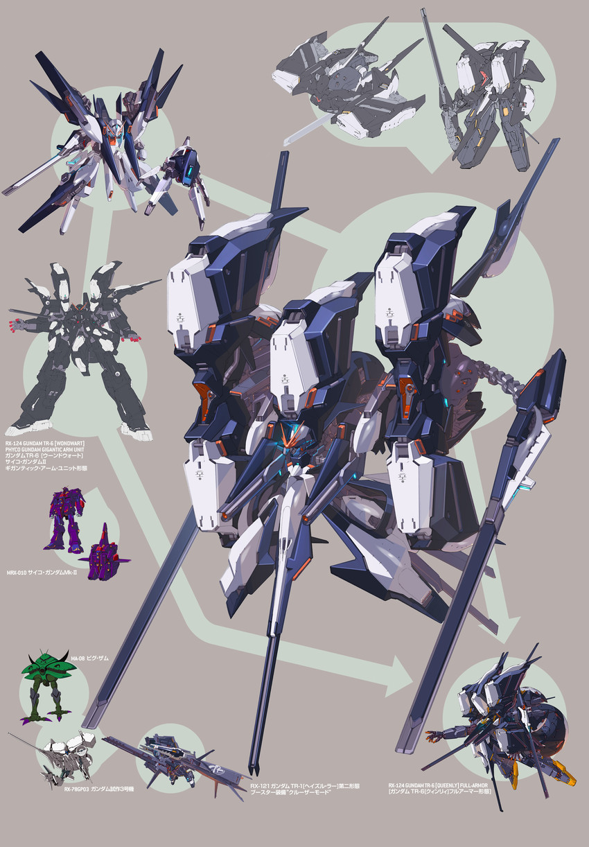 tr-6 woundwort, big zam, and psycho gundam mk ii (gundam and 2 more) drawn by kenki_fujioka