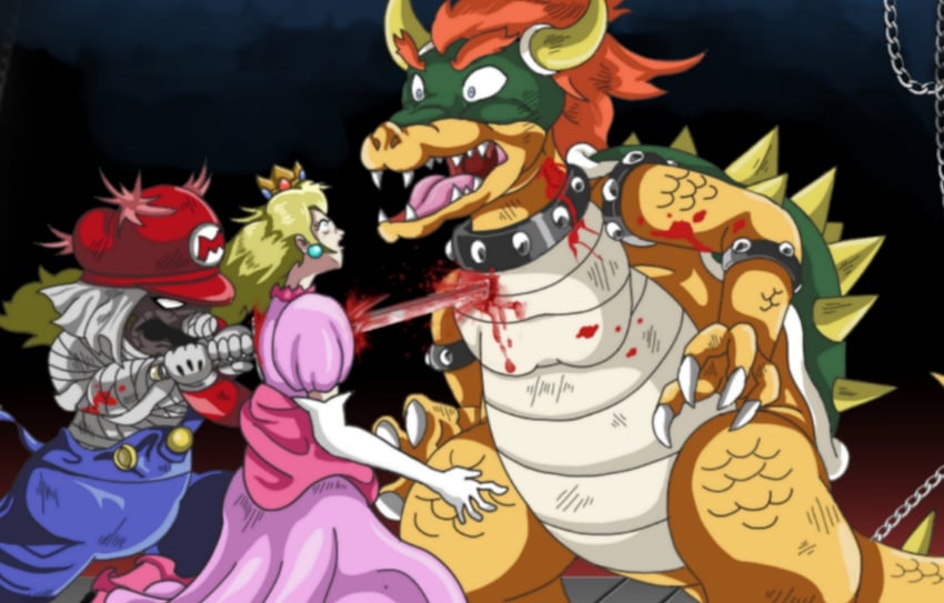 princess peach, mario, bowser, and shishio makoto (mario) drawn by mojapene