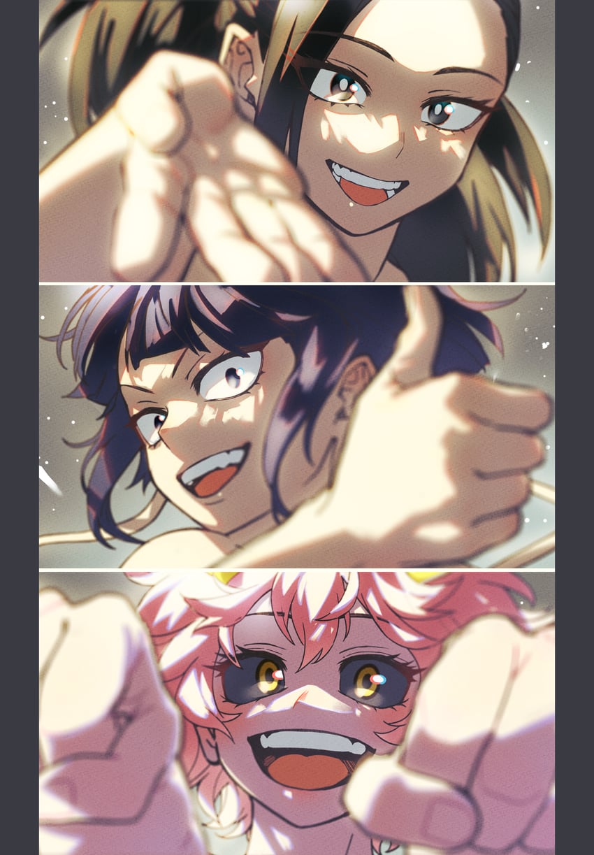 yaoyorozu momo, ashido mina, and jiro kyoka (boku no hero academia) drawn by kawaharaaisu