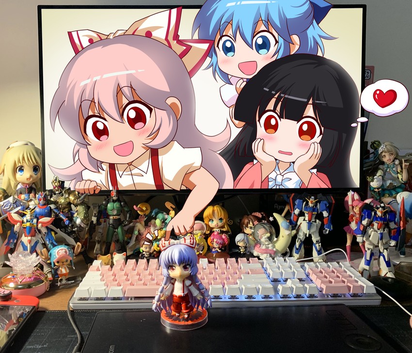 hatsune miku, cirno, fujiwara no mokou, link, houraisan kaguya, and 22 more (touhou and 18 more) drawn by jokanhiyou