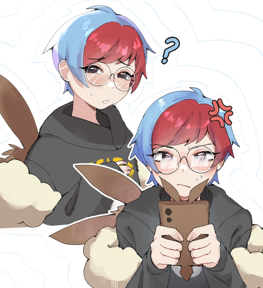 eevee and penny (pokemon and 1 more) drawn by nyaivie