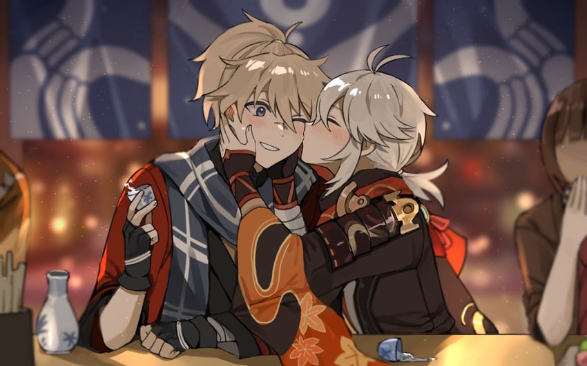 kaedehara kazuha and kazuha's friend (genshin impact) drawn by gyoju_(only_arme_nim)